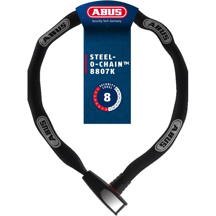 Ланцюговий замок ABUS Steel-O-Chain 8807K Гнучкий велосипедний замок із загартованої сталі Рівень безпеки ABUS 8 Чорний 110 см Одинарний
