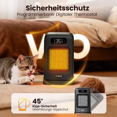 Енергозберігаючий керамічний вентилятор-обігрівач PTC потужністю 1500 Вт, тихий, електричний нагрівач діаметром 26 см з термостатом та пультом дистанційного керування, режим ECO, коливання 70, таймер 12 годин, захист від перегріву та перекидання - чорний 