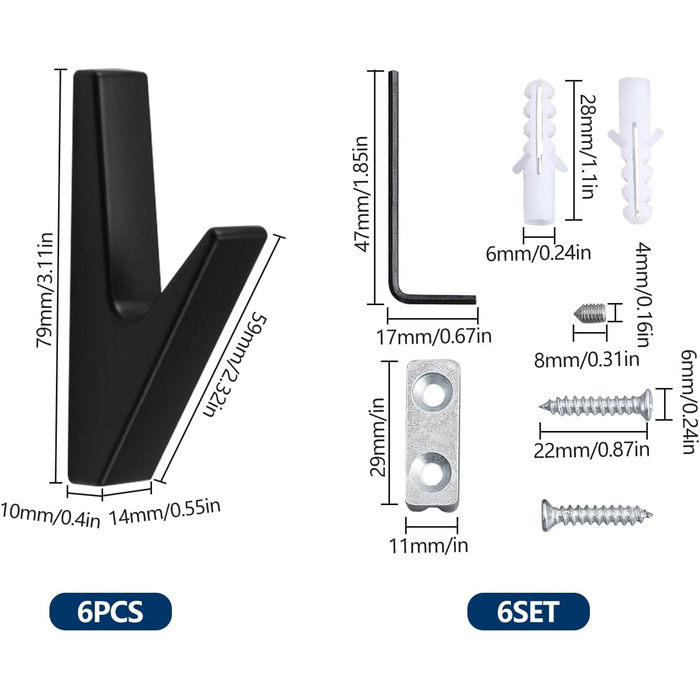 Комплектів гачків для пальто чорний матовий, гачки для пальто акустичні панелі чорні, гачки для пальто з цинкового сплаву, гачки д