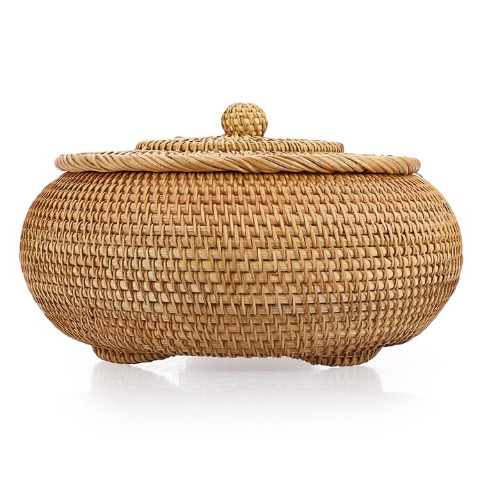 Плетена ротангова скринька для зберігання з кришкою, натуральний кошик для хліба, овочів, фруктів, продуктів, ключів, кабелів, пульта дистанційного керування, окулярів, як кошик для фруктів/перекусів, органайзер для столу, подарунковий, 28*28*16 см