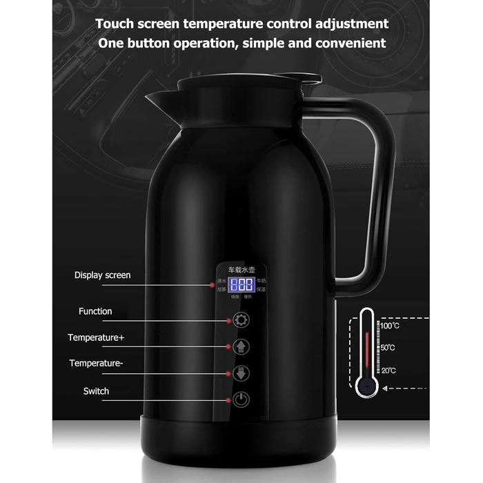 Портативна автомобільна кружка з підігрівом Topiky, чайник з нержавіючої сталі для електромобілів, 1300 мл ізольована, з підігріво