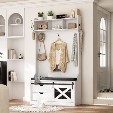 Вішалка для верхнього одягу Roomark, 6 в 1 з підставкою для взуття та 6 гачками, вішалка для передпокою з 3 верхніми полицями, під