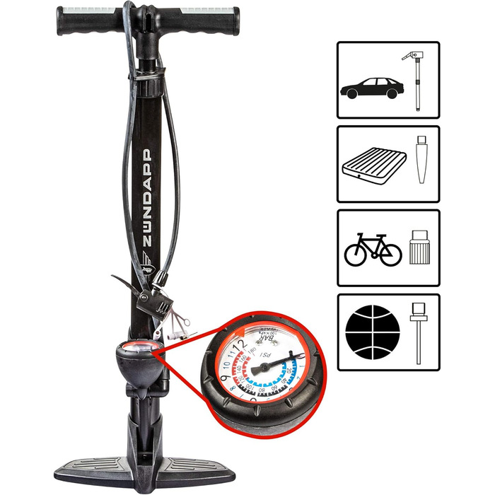 Велосипедний насос Zndapp, підходить для всіх клапанів, велосипедний насос, автомобільний клапан, клапан Presta, французький клапан, підлоговий насос, клапан Schrader, AV, DV, FV, кульовий насос