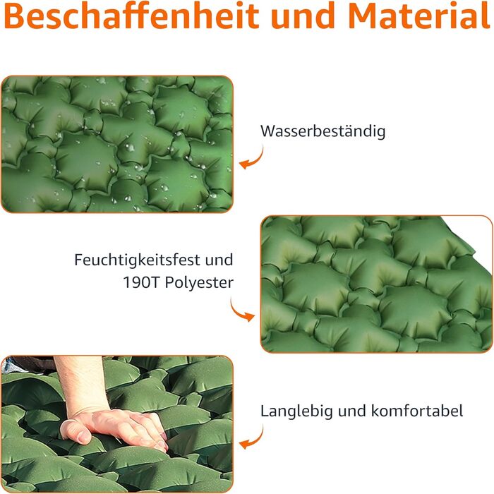 Килимок для сну Storeo Basics, легкий, водонепроникний, з ножним насосом, товщиною 5,6 см, оливково-зелений, M