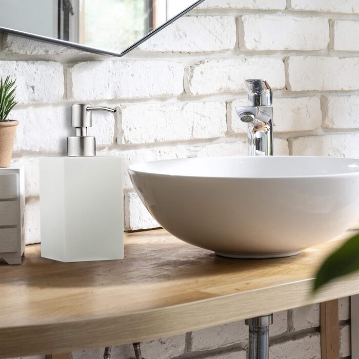 Дозатор для мила Relaxdays 300 мл, багаторазовий, для ванної кімнати, кухні, квадратний дозатор для рідкого мила, поліуретан, насо