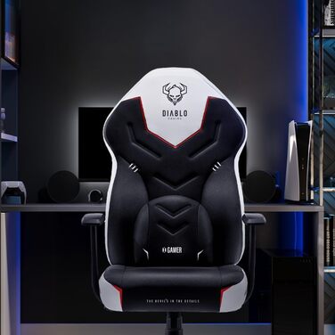Геймерське крісло Diablo X-Gamer 2.0, офісне крісло, тканинний чохол, ергономічний дизайн, поперекова подушка, м&39яка накладка (чорно-білий), чорно-білий, 128 см x 68 см x 55 см