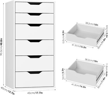 Комод з 6 шухлядами, вузький комод для спальні, вітальні, офісу, передпокою, 45x40x90,5 см, білий