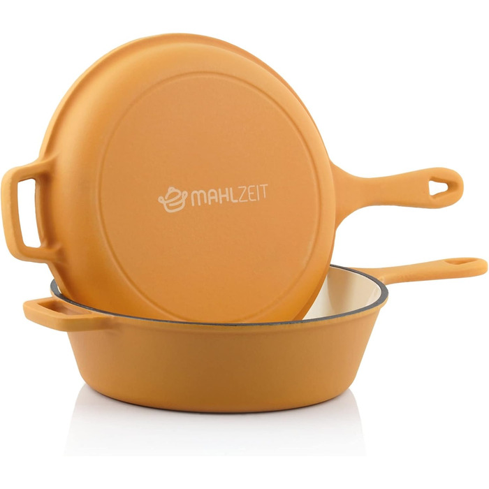 Чавунна каструля Mahlzeit 4,4 л помаранчева, кругла емальована чавунна сковорода з кришкою чавунна каструля, підходить для індукці
