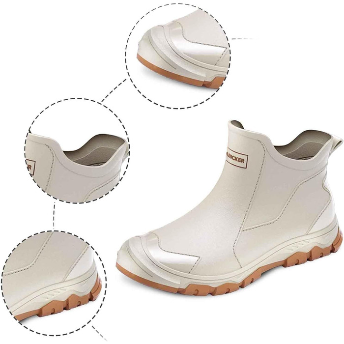 Універсальні гумові чоботи для жінок та чоловіків, до середини литки, широкі литки, короткі гумові чоботи, босоніж, фестивальні гумові черевики, водонепроникні, широке халяву, нековзні гумові чоботи, 01 бежевий, 40 EU