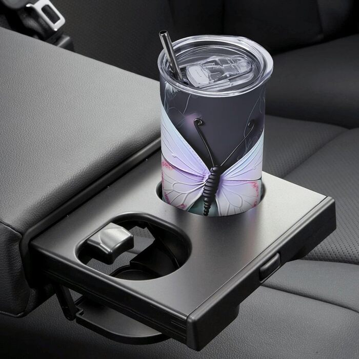 Кухоль з прямою трубочкою, 590 мл, білий метелик, принт, дорожній кухоль, підходить для кемпінгу, офісу та дому