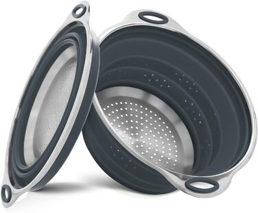 Сито для макаронів Ситечко з нержавіючої сталі та силікону Кухонне ситечко Складний сушарка Термостійкий та компактний сірий