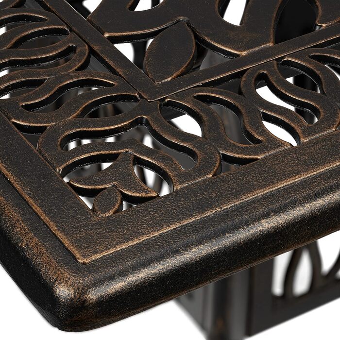 Садовий стіл Relaxdays з отвором для парасольки, античний вигляд, литий алюміній, 75 x 90 x 90 см, прямокутний балконний стіл, чорний/бронзовий