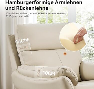 Крісло для відпочинку AIRSKY, крісло для телевізора зі справжньої шкіри з функцією відкидання, крісло для кінотеатру, крісло для сну, крісло для літніх людей, крісло для телевізора з функцією сну, крісло з ручним регулюванням для вітальні та спальні, беже