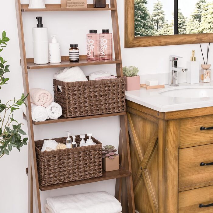 Кошик для зберігання GRANNY SAYS, 2 кошики, великий плетений кошик, плетений кошик для ванної кімнати, коричневий кошик з полицями, водонепроникний плетений кошик, кошики з полицями та ручками, гарні кошики 33 x 21 x 18 см коричневого кольору