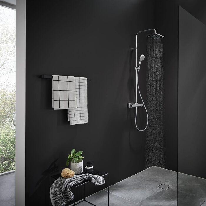 Душова система hansgrohe Vernis Shape з термостатом, економною лійкою (EcoSmart) 230 x 170 мм, ручною лійкою, шлангом та штангою, хром, 26097000