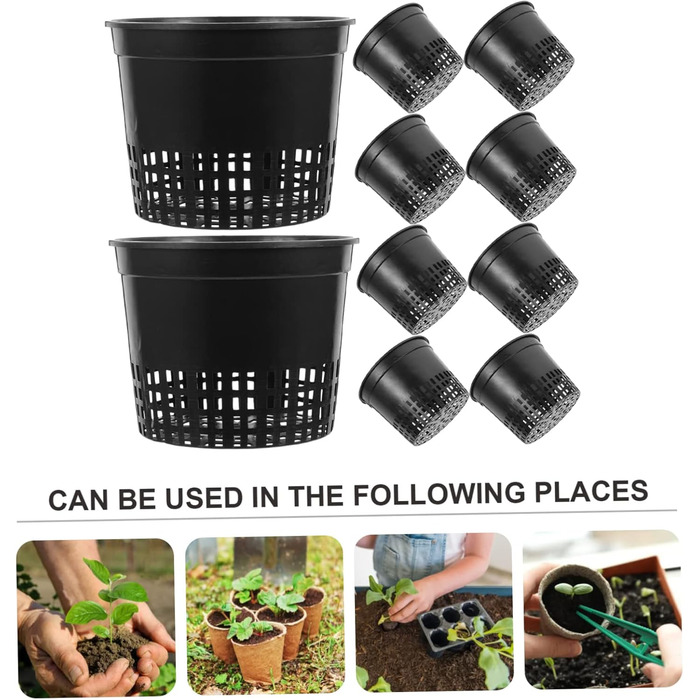 Сітчасті горщики для гідропоніки 13 x 13 x 12 см водна культура посадковий кошик сітчастий горщик пластикові гідропонні горщики садові рослини сітчасті горщики для рослин для вирощування чашка для рослин відро кошик чорний, 10 шт.
