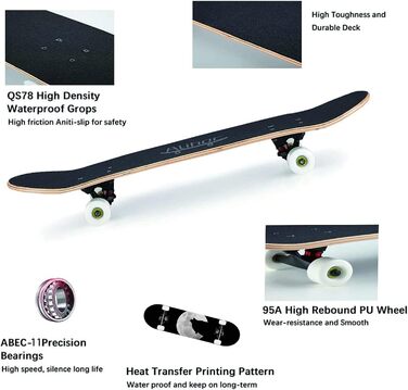 Скейтборд Alihoc 31" Standard Skateboard – Night Wolf Head для дітей, підлітків, дорослих, початківців та професіоналів, з максимальним навантаженням 150 кг. Голова Нічного Вовка