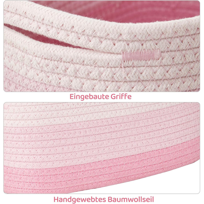 Кошики для зберігання речей MANGATA з бавовняної мотузки, невеликий плетений бавовняний кошик для зберігання речей у ванній кімнаті, дитяча кімната, без запаху, повністю натуральний та зручний для дітей, набір з 5 шт. , фламінго (приблизно 36 л)