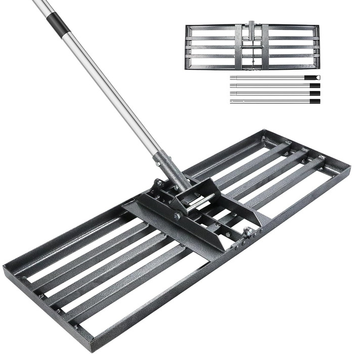 Гребінь для вирівнювання газону 76см 25см з ручкою 180см, садова рейка з нержавіючої сталі для газону, регульований інструмент для вирівнювання газону для гольф-полів, стадіонів та прибудинкових територій