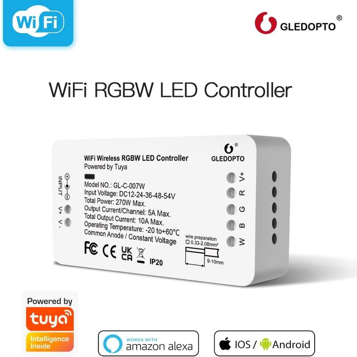 Керування контролером світлодіодної стрічки GLEDOPTO RGB RGBW WiFi DC12-24-54V через програми Tuya/Smartlife Голосове керування Alexa та Google Home