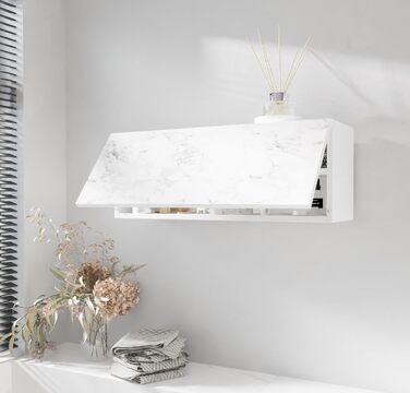 Шафа для ванної кімнати PLATAN ROOM шириною 80/120/160/200/240, меблі для ванної кімнати, настінна шафа з відкидними дверцятами, глянцевий матовий білий (білий матовий/мармуровий глянець, 80 x 30 x 25 см), білий матовий/мармуровий глянець, 80 x 30 x 25 см