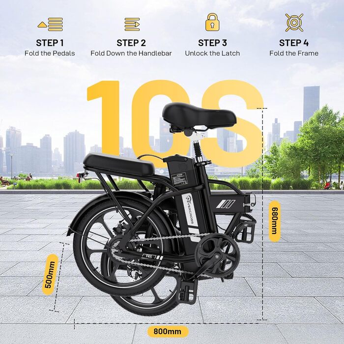 Електричний велосипед EVERCROSS для дорослих, 250 Вт, шини 16&quot/20&quot x 4.0 Fat, швидкість до 25 км/год та запас ходу 60-100 км, знімний акумулятор 36V/48V, гірський сніговий позашляховий електричний велосипед EK5 чорного кольору - макс. 60 км