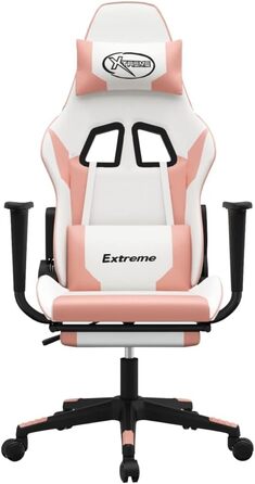Геймерське крісло, офісне крісло, з підставкою для ніг, білий та рожевий, штучна шкіра