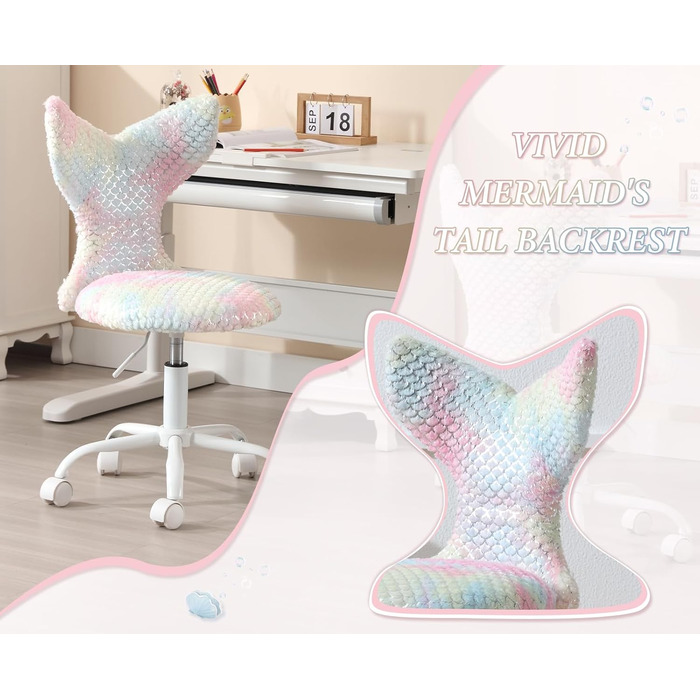 Дитяче крісло Chairus зі штучного хутра для дитячої кімнати, регульоване по висоті дитяче крісло без підлокітників, обертове крісло для дітей (кольорове)