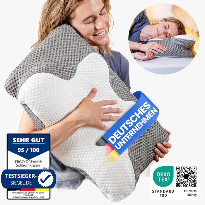 Ортопедична подушка для шиї подушка з піни з ефектом пам&39яті для сну на спині та на боці, ергономічна подушка для полегшення болю в шиї, дихаюча та сертифікована Oeko-TEX