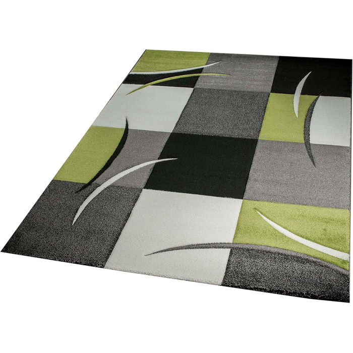 Дизайнерський килим для вітальні килим в клітинку зелений сірий кремовий чорний розмір 60x110 см