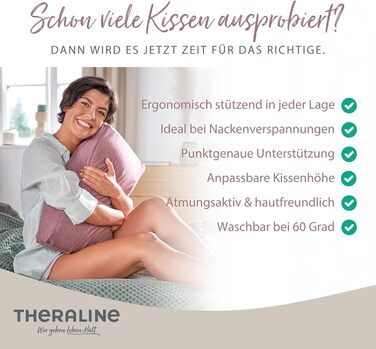 Подушка Theraline Ергономічна подушка з піни з ефектом пам&39яті з намистинами Подушка для підтримки шиї для сну на боці та на спині У комплекті чохол з бамбукового джерсі, приблизно 50x30 см Меланжево-сірий, середньо-сірий