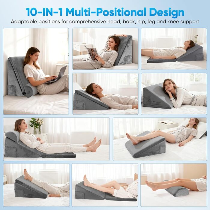 Клиноподібна подушка для ліжка та дивана, двошарова подушка для читання з піни з ефектом пам&39яті, регульована клиноподібна подушка, ергономічна подушка для голови, клиноподібна подушка для підтримки ніг та спини під час гри чи читання (сіра) (50*50*28 с