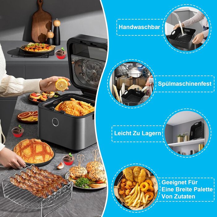 Комплектів аксесуарів для фритюрниці, багаторазові аксесуари для фритюрниці, аксесуари для фритюрниці, аксесуари для фритюрниці Philips Airfryer Xl 6.2L, Cosori 5.5L 4.7L, Cecotec 6L тощо, 8