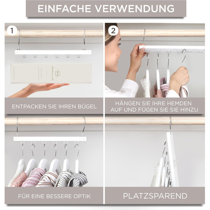 Компактний органайзер для вішалок для одягу MORALVE 4 шт. 6-ярусний органайзер з європейського бука з поворотним гачком на 360 (вішалки не входять до комплекту), білий, 4 шт.