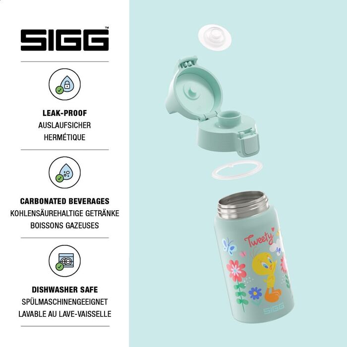 Дитяча пляшка для води з нержавіючої сталі - Shield One - Підходить для газованих напоїв - Герметична - Легка як пір&39їнка - Без BPA - 0,5 л Tweety