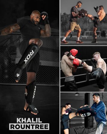 Щитки для гомілок RDX для кікбоксингу, схвалені SMMAF SATRA, захисні накладки на гомілки для тайського боксу, бойових мистецтв, зі шкіри Maya Hide, м&39які щитки для гомілок, муай-тай, ММА, спаринг, чоловічі, жіночі, чорні, розмір L