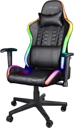 Ігрове крісло Trust Gaming GXT 716 Rizza з RGB-світлодіодним підсвічуванням, 350 кольорами та ефектами, регульованими по висоті підлокітниками, поворотним, ергономічним офісним кріслом, геймерським кріслом - чорного кольору