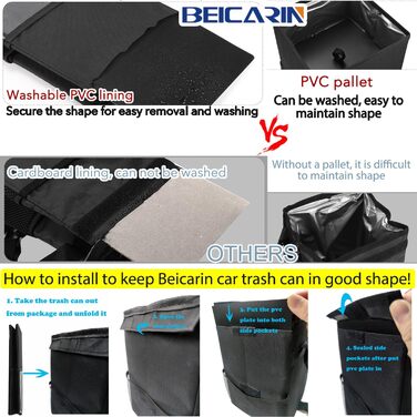 Поліестеровий автомобільний сміттєвий бак Beicarin з кришкою - Автомобільний мішок для сміття з кишенями для зберігання герметични