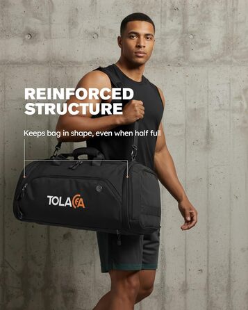 Спортивна сумка Tolaccea 56-70 л для чоловіків та жінок розширювана дорожня сумка з відділенням для взуття та відділенням для вологих речей, яку можна носити як рюкзак, для фітнесу, спортзалу, плавання, футболу, подорожей (чорна)