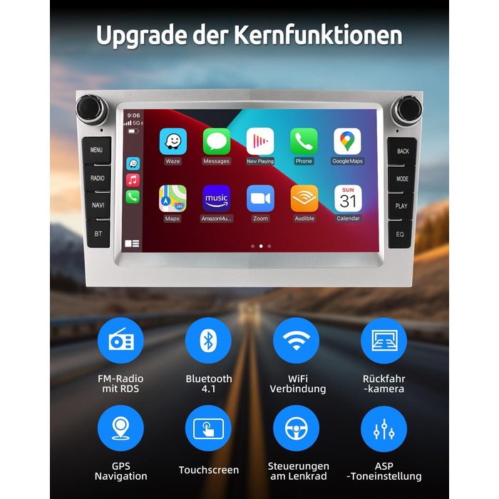 Автомобільне радіо ESSGOO 464G з бездротовим Carplay та Android для Vauxhall Opel Corsa C/D Zafira B Astra H Zafira b Meriva Vivaro Signum Combo з 7-дюймовим сенсорним екраном Bluetooth FM RDS GPS WiFi сріблястий