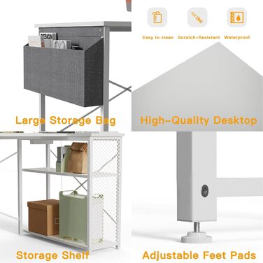 Кутовий стіл, 100/120 x 70 см, L-подібний комп&39ютерний стіл з розеткою, боковими кишенями та підставкою для монітора підходить для офісів, кабінетів та комп&39ютерних кімнат (білий, 120x70x75 см) Білий 120x70x75 см