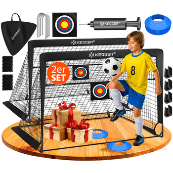 Футбольні ворота KESSER, 2 шт. Чудовий футбольний подарунок для дітей, для використання в приміщенні та на вулиці протиковзке покриття - включає аксесуари для футбольних тренувань конуси, мішень, спортивну сумку, насос для м&39яча, чорний колір