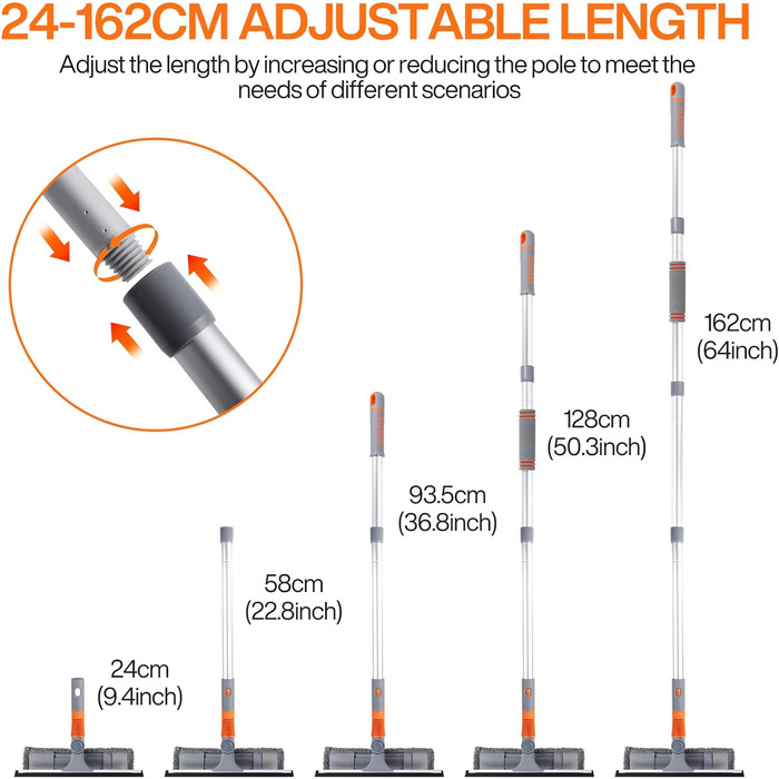 Професійний очищувач склоочисників GUHAOOL, Душовий склоочисник 2-в-1 з подовжувачем 58-162 см, Телескопічний мийник вікон з поворотною головкою, Інструменти для миття скла для внутрішніх високих вікон
