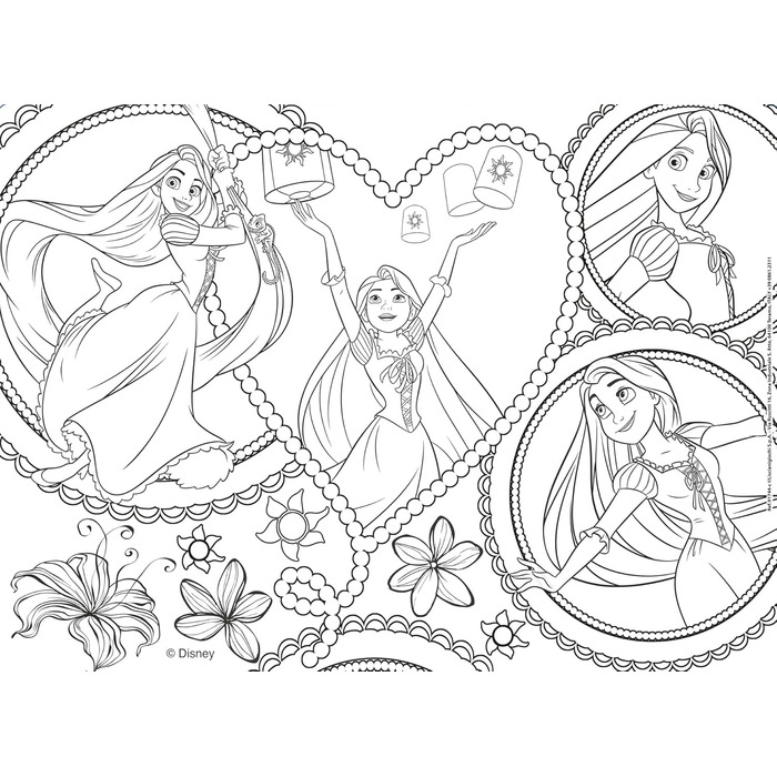 Пазли для дітей від 3 років - 4 х 48 елементів - 2 в 1 двосторонні зі спинкою для розфарбовування - Принцеси Діснея - Зроблено в І