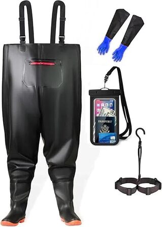 Чоловічі вейдерси HoldOneLight оверсайз, ПВХ, водонепроникні, мисливські, з поясом для ніг, дихаючі, легкі, розмір 44 EU XXL, великі розміри, чорні