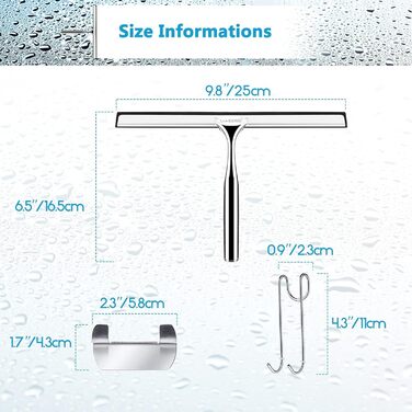 Ракель для душу Love-KANKEI Ракель для душу з нержавіючої сталі з гумовою губкою, включно з 1 запасною губкою та 1 гачком