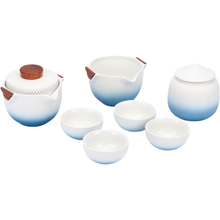 Похідний чайний сервіз Poenvfpo керамічний чайник для подорожей у шкіряній сумці-органайзері, ідеальний для автоподорожей та пікніків на природі