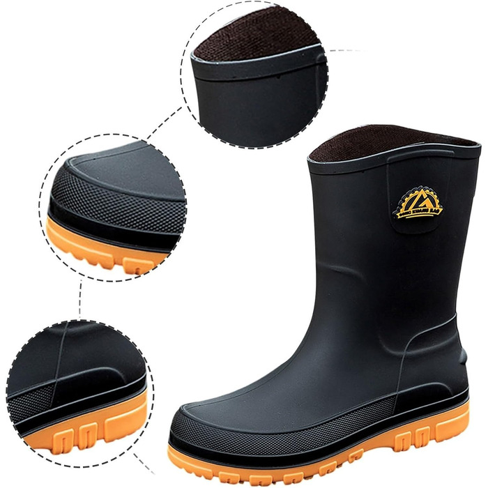 Чоловічі універсальні гумові чоботи до середини литки, широкі чоботи до литки для чоловіків, нековзні, легкі, водонепроникні гумові чоботи на платформі без ковзання, однотонне гумове взуття, розмір ЄС 44, жовті