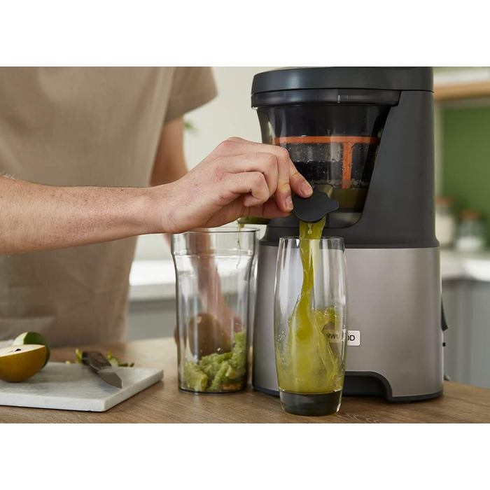 Соковижималка Kenwood PureJuice Pro JMP85.00SI, повільна соковижималка для домашніх соків, XXL завантажувальний отвір для цілих фруктів, з низькою швидкістю для збереження важливих вітамінів, 230 Вт, Срібло