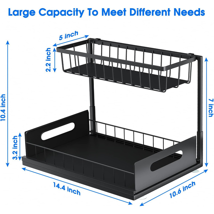 Органайзер для зберігання під раковиною UINOFLE, 2 полиці, висувний кошик, органайзер, шухляди, висувна шафа-органайзер, багатоціл